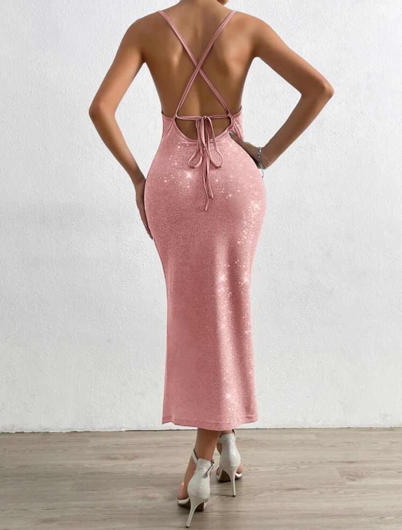 rose gold backless prom dresses Elegant Rose Gold Mermaid Spaghetti Straps V neck Backless Prom Dresse –  Simidress main image 1