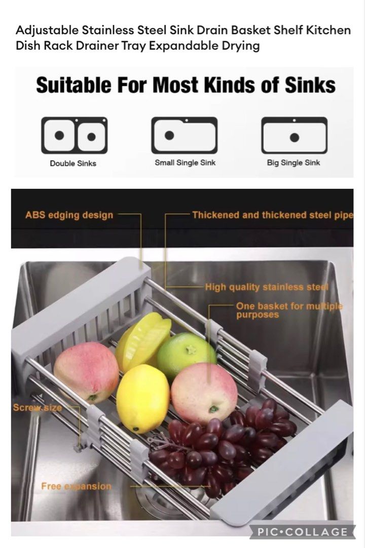 Adjustable Dish Drainer Stainless Steel Sink Drain Dish Rack Fruit  Vegetable