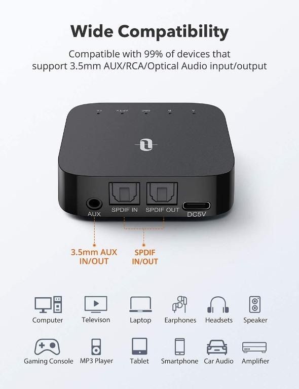 TaoTronics Wireless Audio Adapter (TTBA09 Pro) Bluetooth 5.0 Super Low