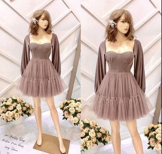 Taupe Bustier Tulle Dress