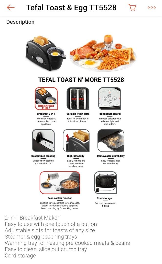 Tefal Toast N' More Toaster, Toast & Egg, TT5528