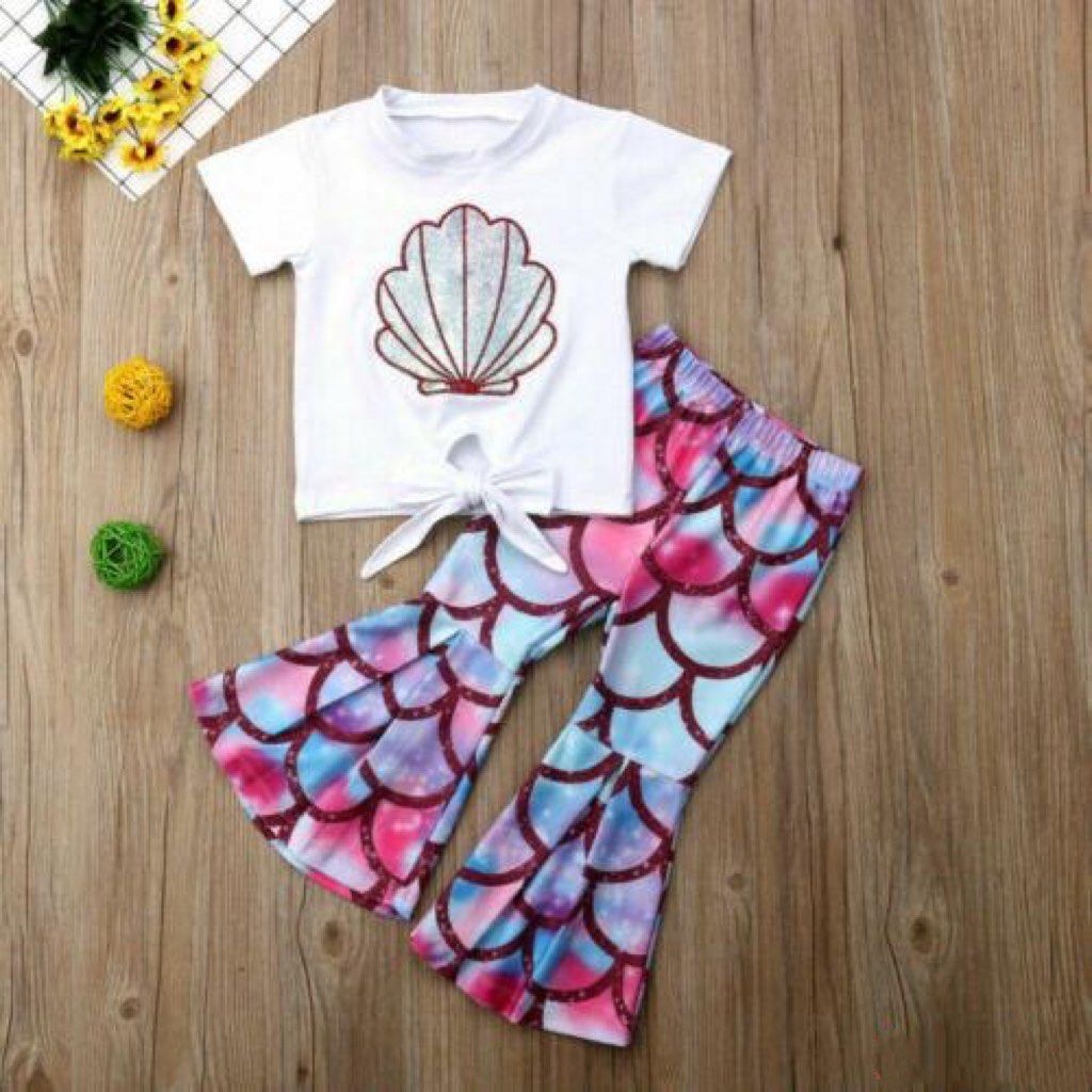 Toddler Kids Baby Girl Mermaid Tops T Shirt Flared Pants 2PCS