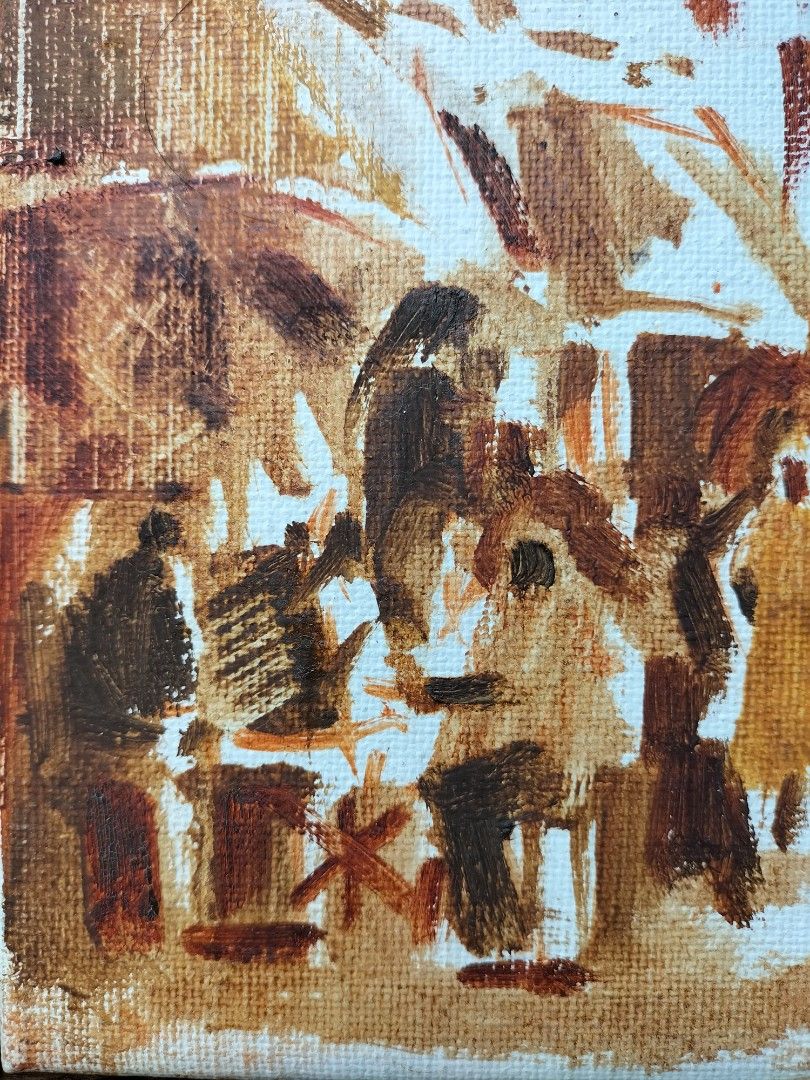 Vintage Canvas Oil Painting of Street Scene, Hobbies & Toys