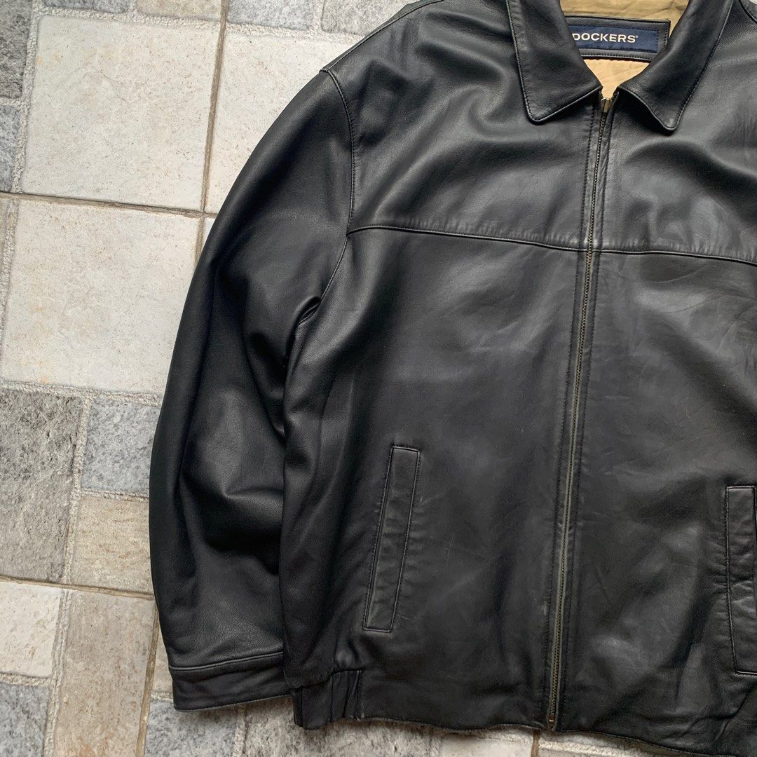 Vintage Dockers Black Leather Jacket, Men's Fashion, Coats, Jackets and