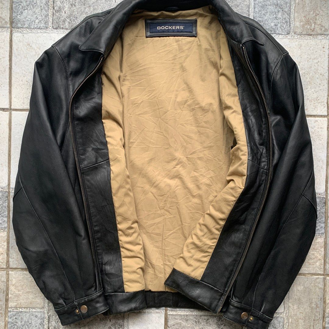 Vintage Dockers Black Leather Jacket, Men's Fashion, Coats, Jackets and