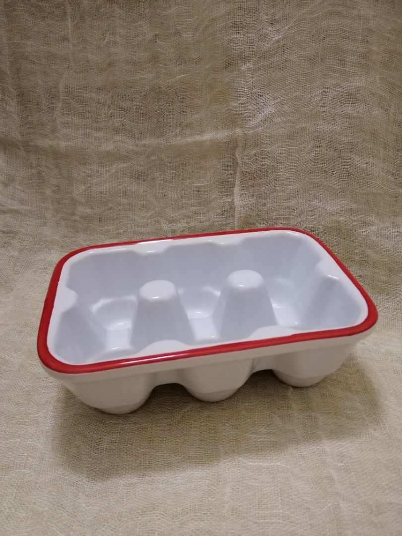 Vintage egg tray ceramic pottery red line bekas telur seramik comel