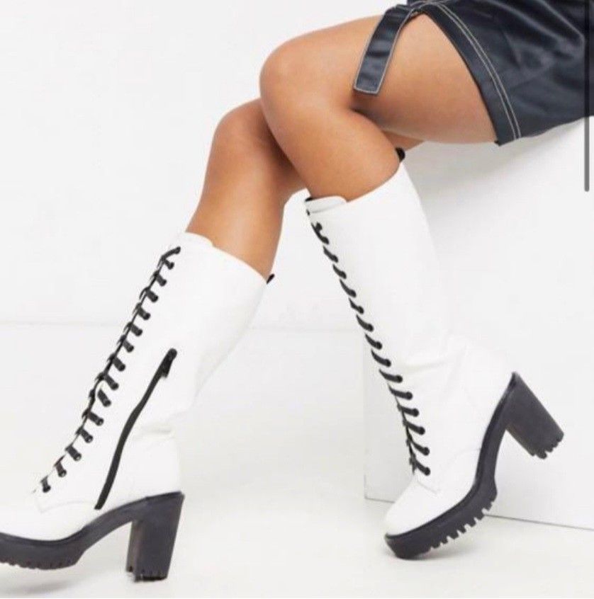 White platform clearance knee high boots