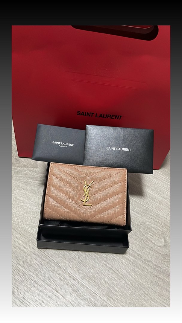 Yves Saint Laurent Pink Monogram Quilted Leather Card Case w/ Gold Hardware  Rare