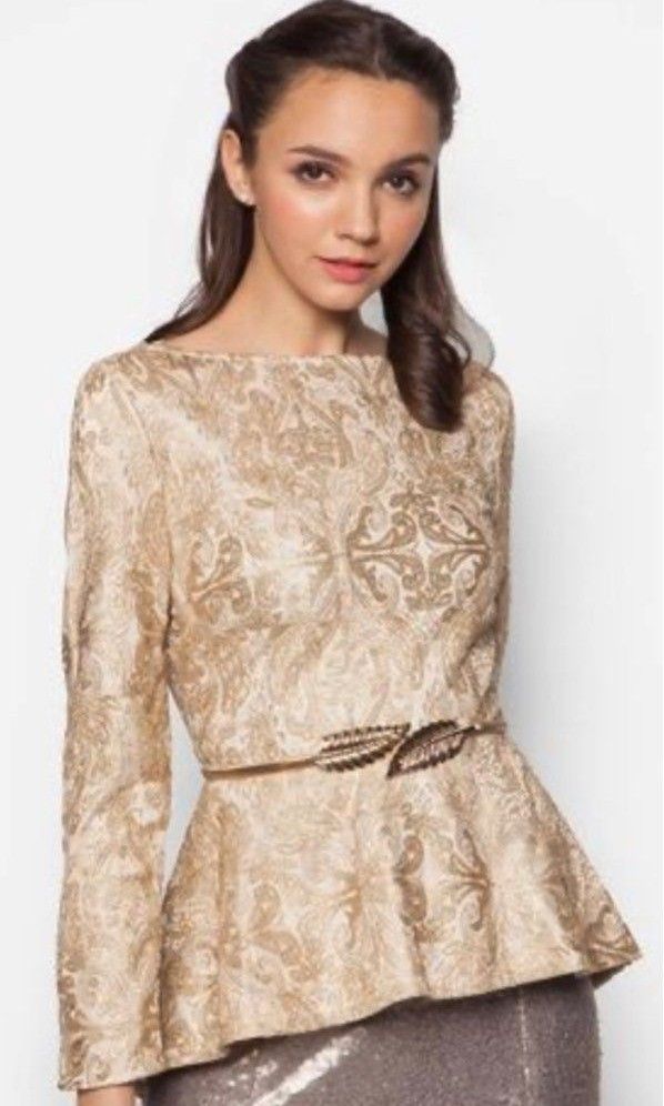 ZALIA Gold Lace Peplum Blouse JC Pinkish Gold Skirt Women s