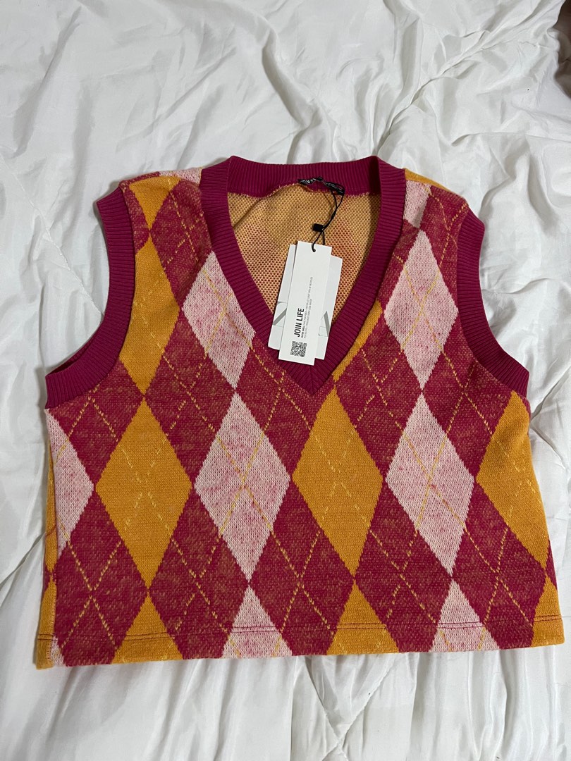 Pink argyle sweater vest zara clearance
