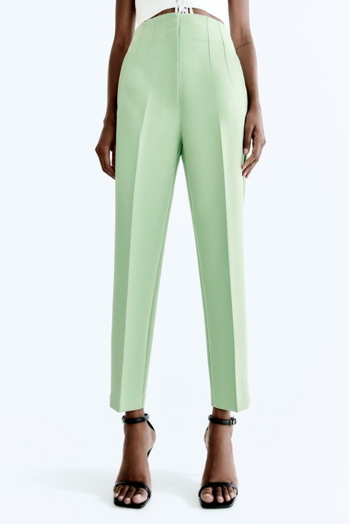 Zara High Waist Light Green Pants Trousers