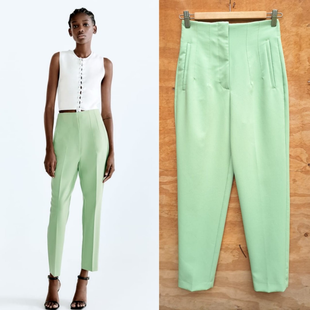Zara High Waist Light Green Pants Trousers, Women's Fashion, Bottoms, Other  Bottoms on Carousell