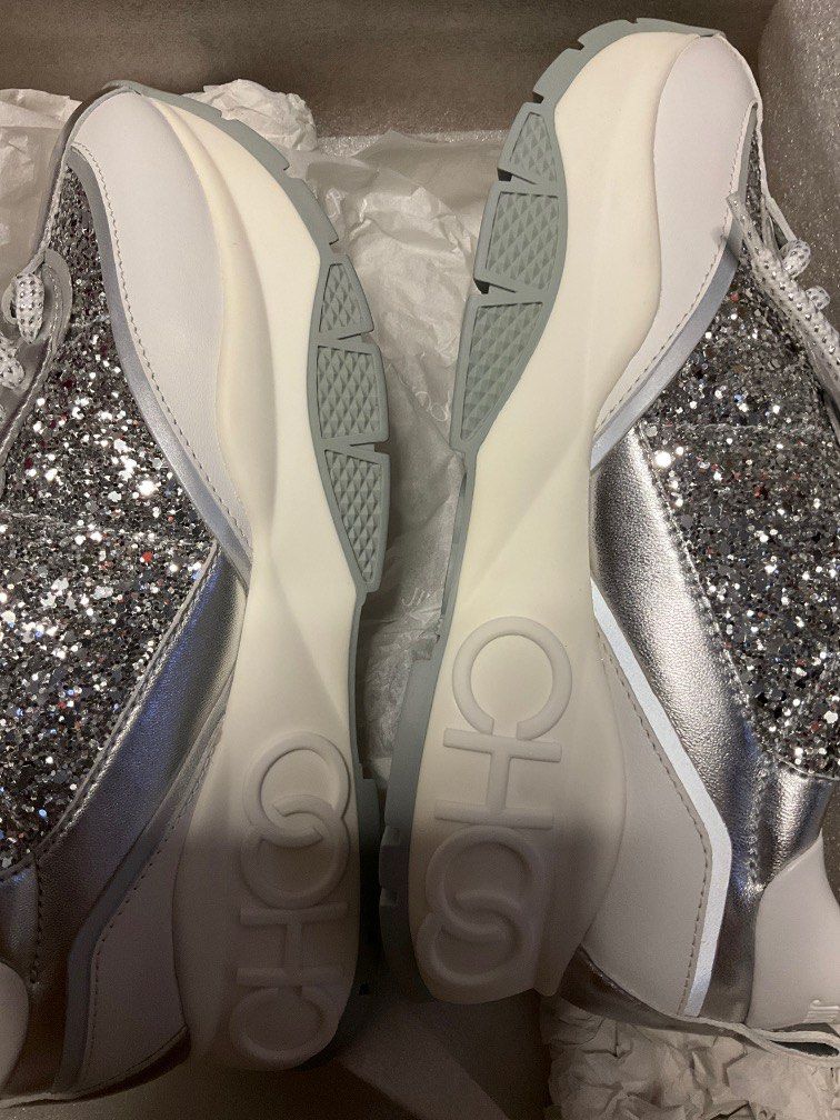 100%NEW* JIMMY CHOO RAINE Sneakers (White/Silver) 37碼*貨版*, 名牌