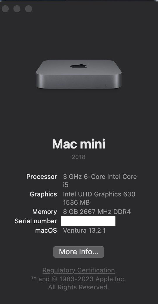 Macmini 2018 i5 ram 16GB SSD 256GB