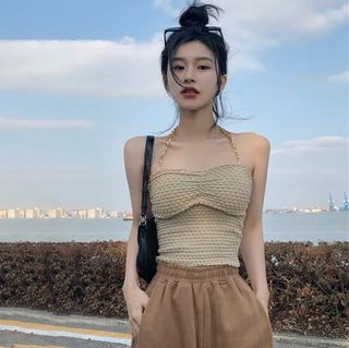鏈條吊帶小背心女夏掛脖短款別緻純欲辣妹內搭外穿抹胸設計感上衣