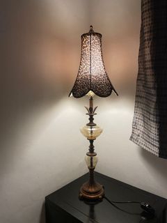 早期歐式古典風  造型氣泡玻璃 豹紋燈罩 老燈 高約88cm 可調光