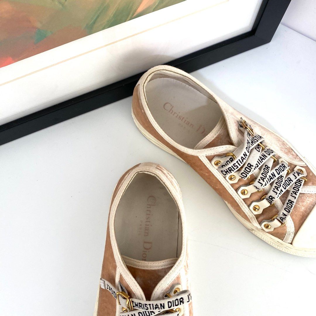 Authentic Dior Pink Velvet Low Top Walk N Dior Sneakers