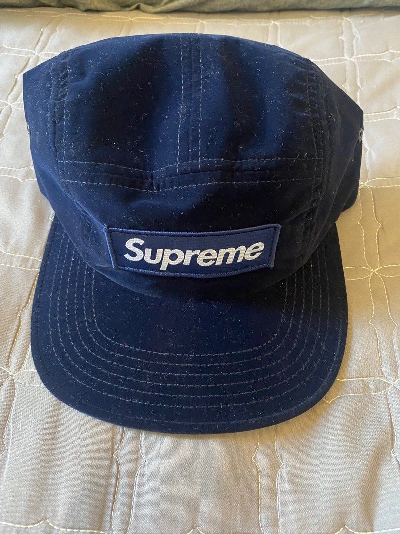 絕版SUPREME VELVETEEN CAMP CAP 絲絨藍色Cap帽, 名牌, 飾物及配件