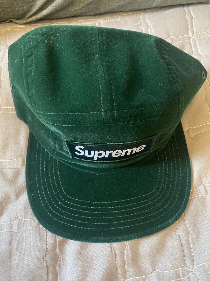 絕版SUPREME VELVETEEN CAMP CAP 絲絨綠色Cap帽, 名牌, 飾物及配件
