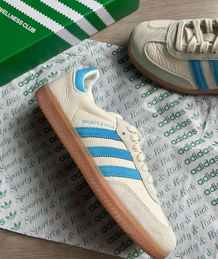 Adidas Samba OG Sporty & Rich Cream Blue, Women's Fashion