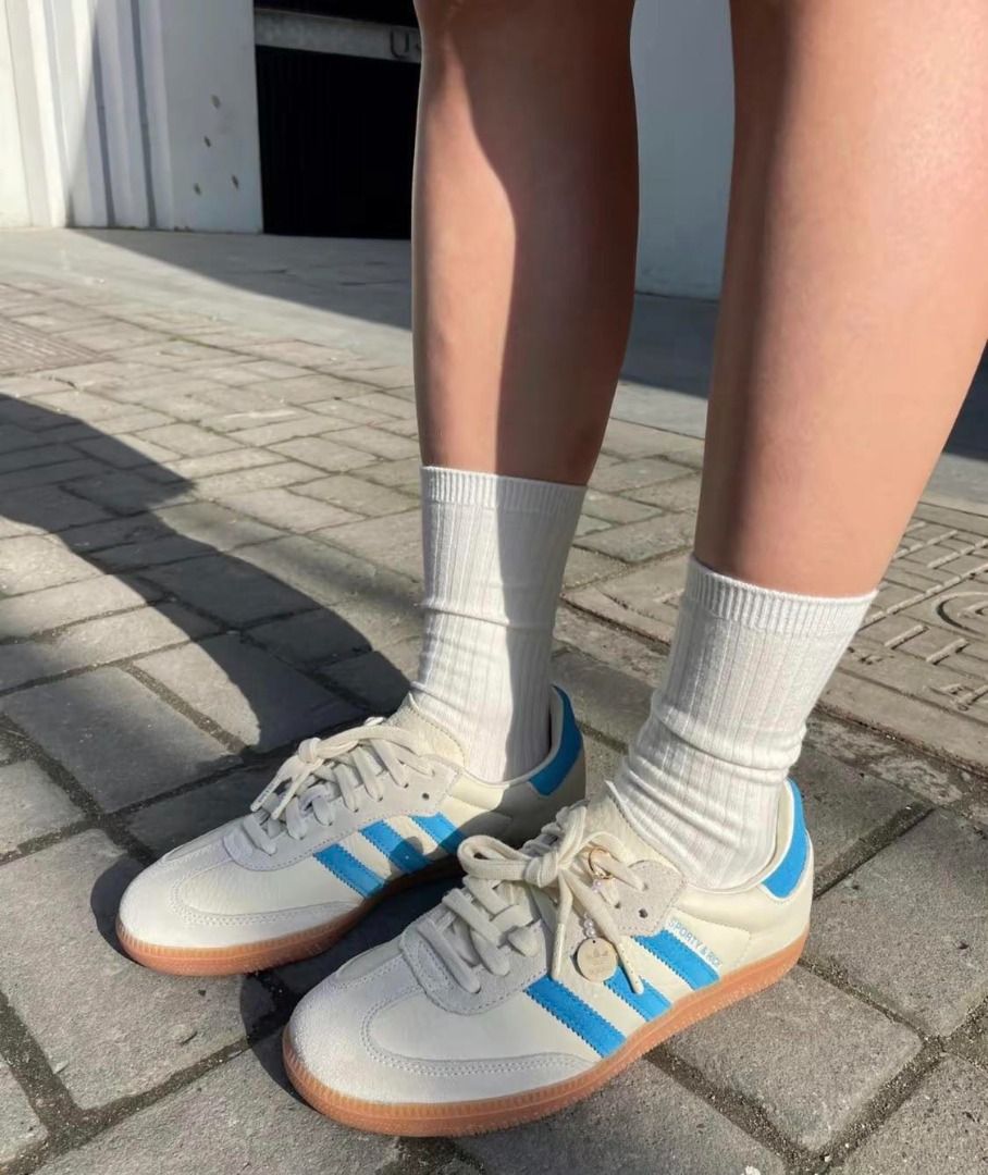 Adidas Samba OG Sporty & Rich Cream Blue, Women's Fashion