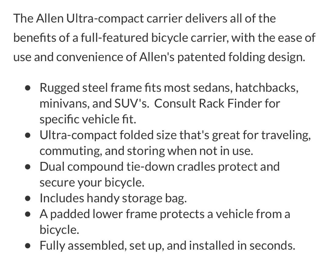 Allen ultra sales compact bike rack