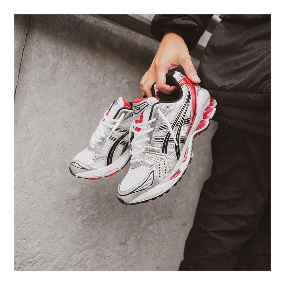 asics white red blue