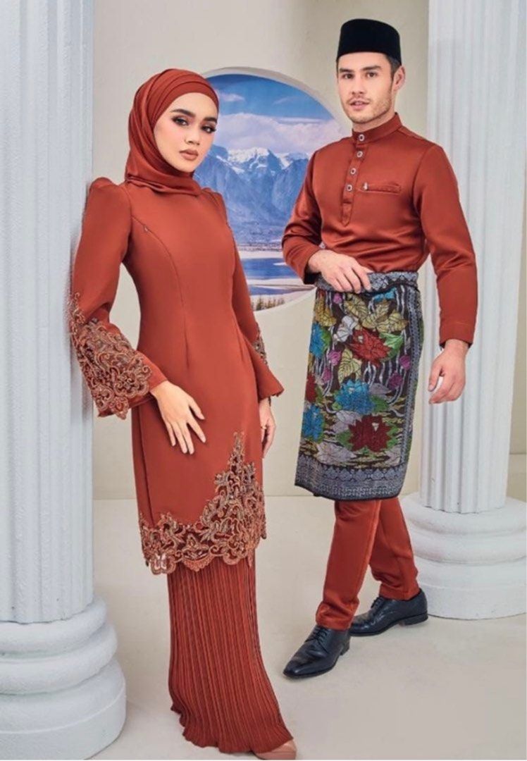 Baju melayu H2 leeyanarahman (orange brick), Men's Fashion, Muslim Wear