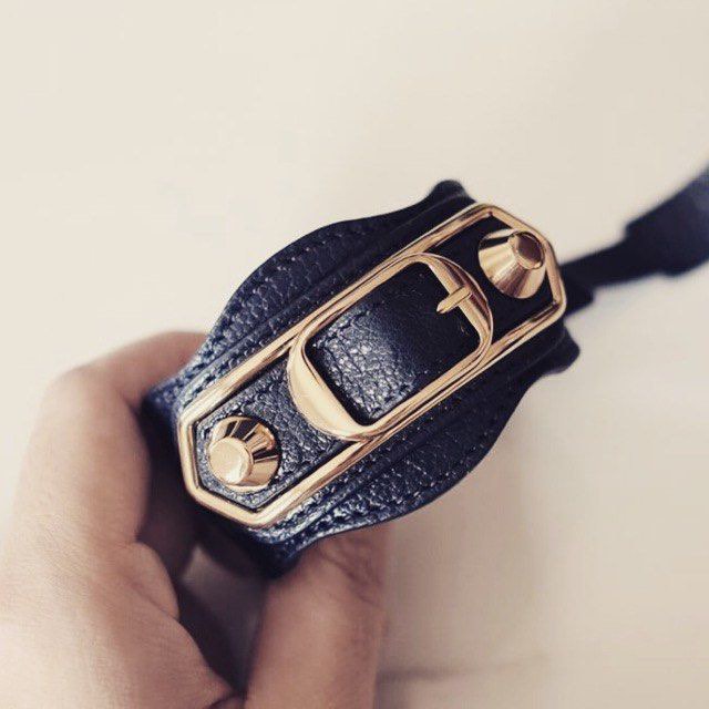 Balenciaga Black Leather Double Wrap Bracelet With Silver Tone Hardwar