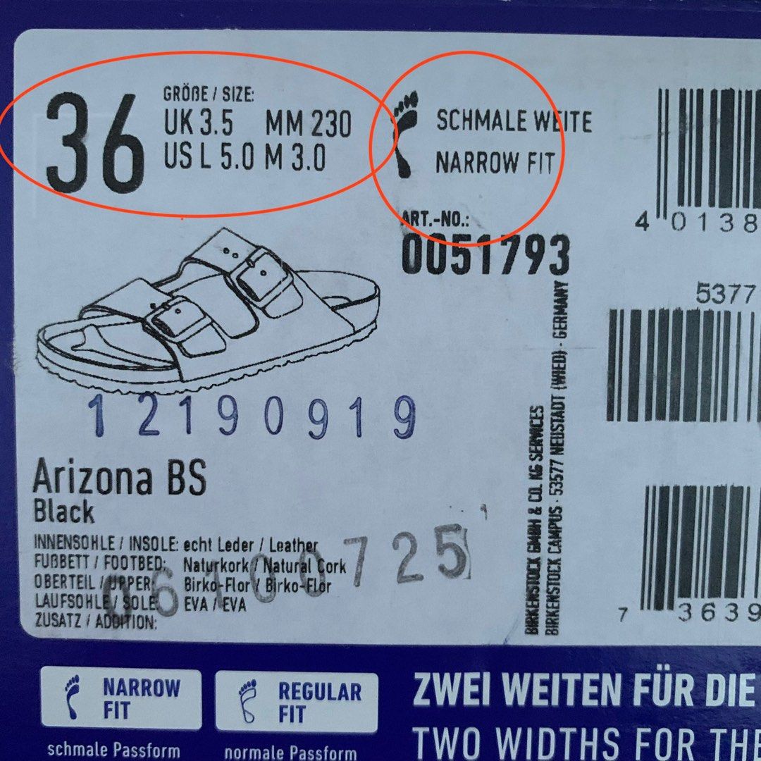 Birkenstock arizona size clearance chart