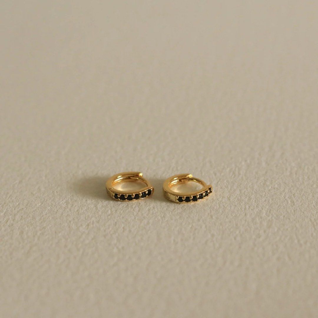 Black Rhinestones Huggie Buckle Earrings Women s Fashion Jewelry