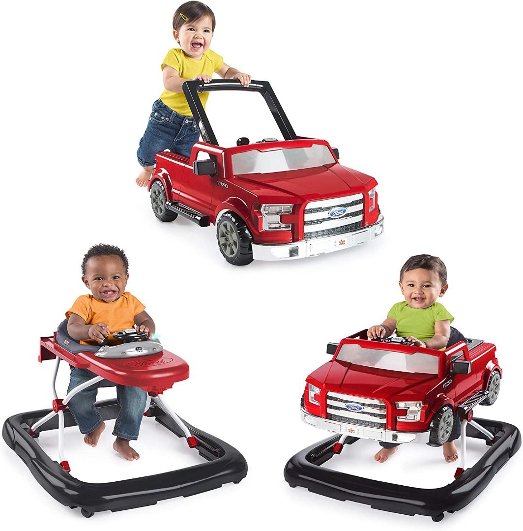 Bright Starts Ways to Play Walker Ford F 150 Red 4 in 1 Walker Baby Walker With Wheel Baby Walk Learning Anti Rollover Foldable Wheel Walker Multi Functional Seat Car B5021395 Babies Kids Infant Playt...