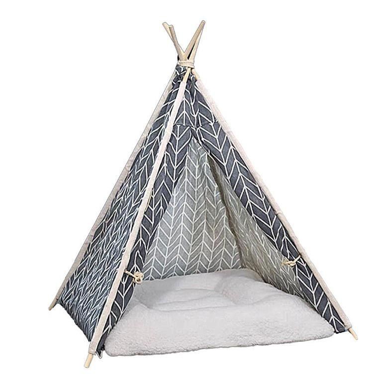 Cat Teepee Pet Tipee Tent with Cushion Bed 4 5 Poles non cat cage condo tree carrier
