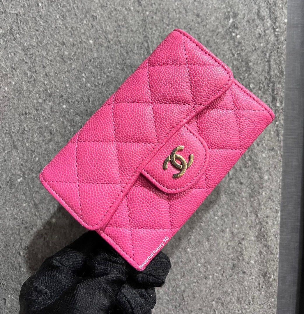 22K CHANEL Classic Flap Card Holder Wallet Caviar Pink LGHW 2022