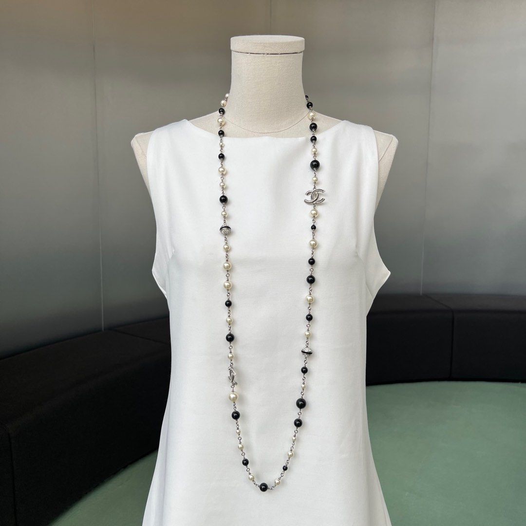 Chanel CC Long Sautoir Necklace Black Rhw