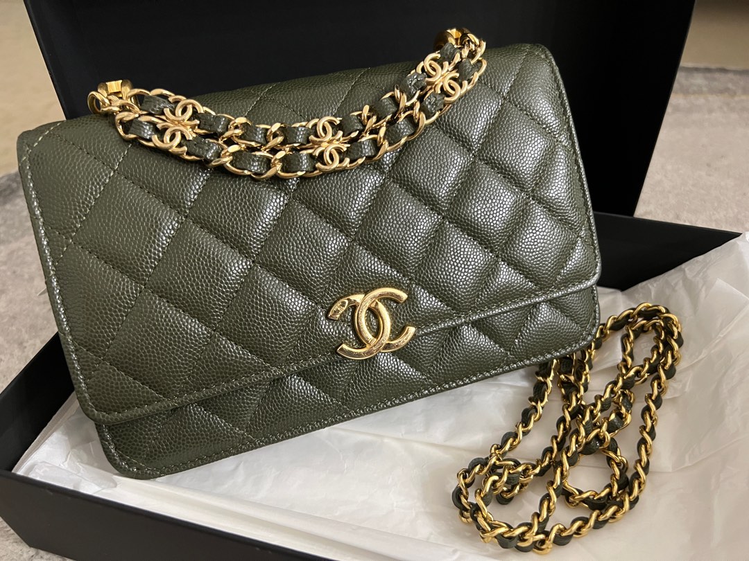 Chanel Coco First Wallet On Chain (WOC) in Khaki GHW, Luxury, Bags