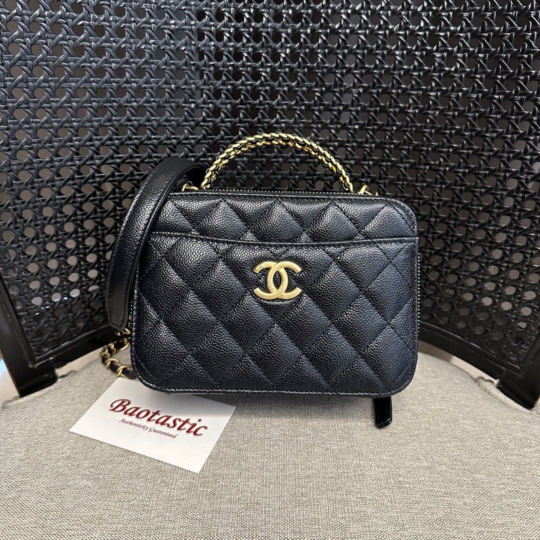 New in Box Authentic CHANEL Mini Vanity Case Bag Handbag Black Caviar LGHW  Calf