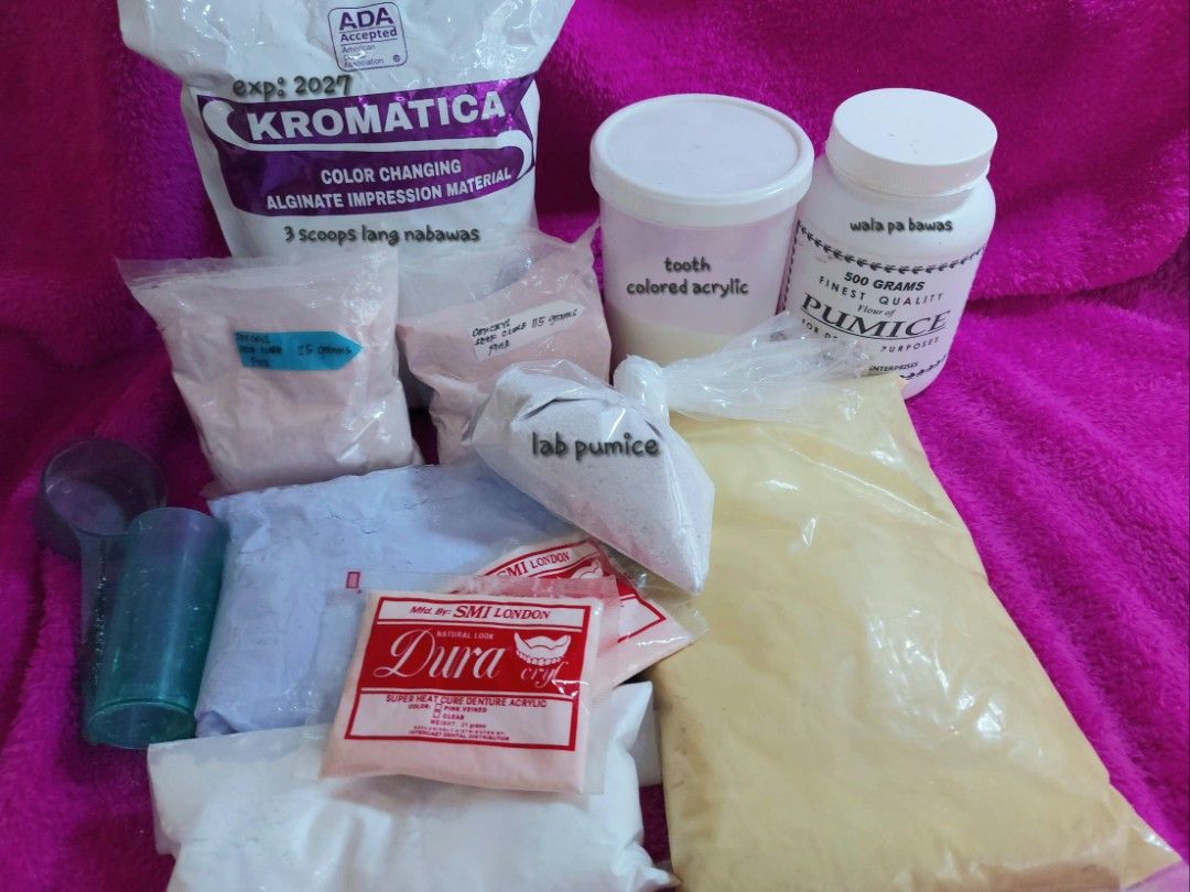 Dental materials alginate, pumice , acrylic, cast stone, plaster, die