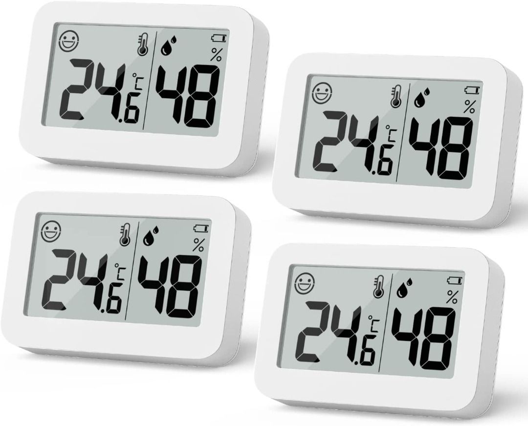 4-Pack Mini Digital Thermometer Hygrometer Meters Gauge Indoor Large Number Display Temperature Fahrenheit () Humidity for Home Office Humidors Jars