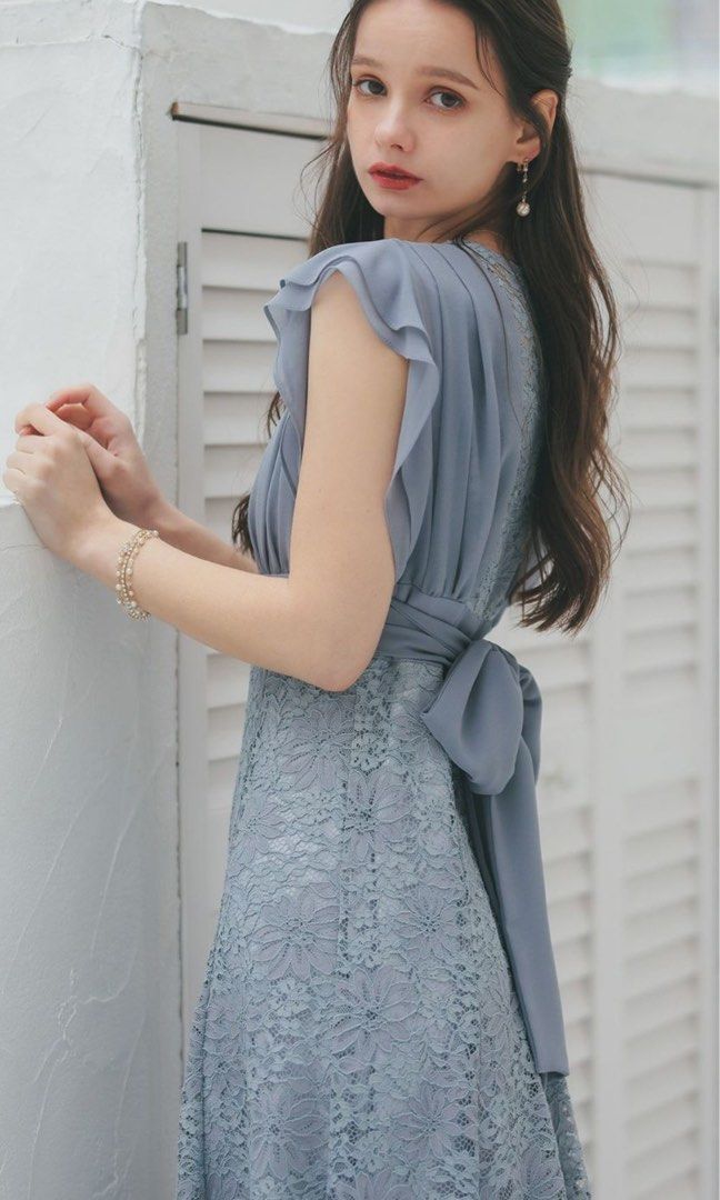 買一送一‼️全新日系Dorry Doll 法式優雅蕾絲藍色蕾絲背後蝴蝶結🎀OL