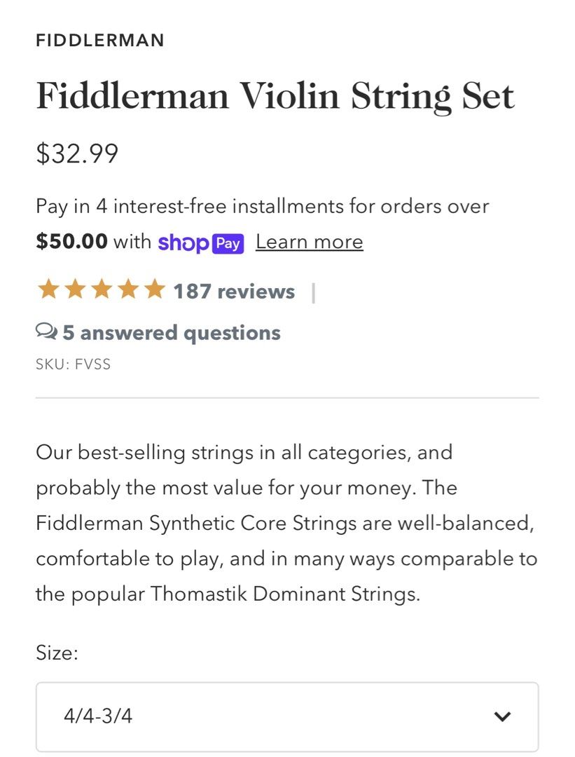 Fiddlerman Violin Strings Set Hobbies Toys Music Media