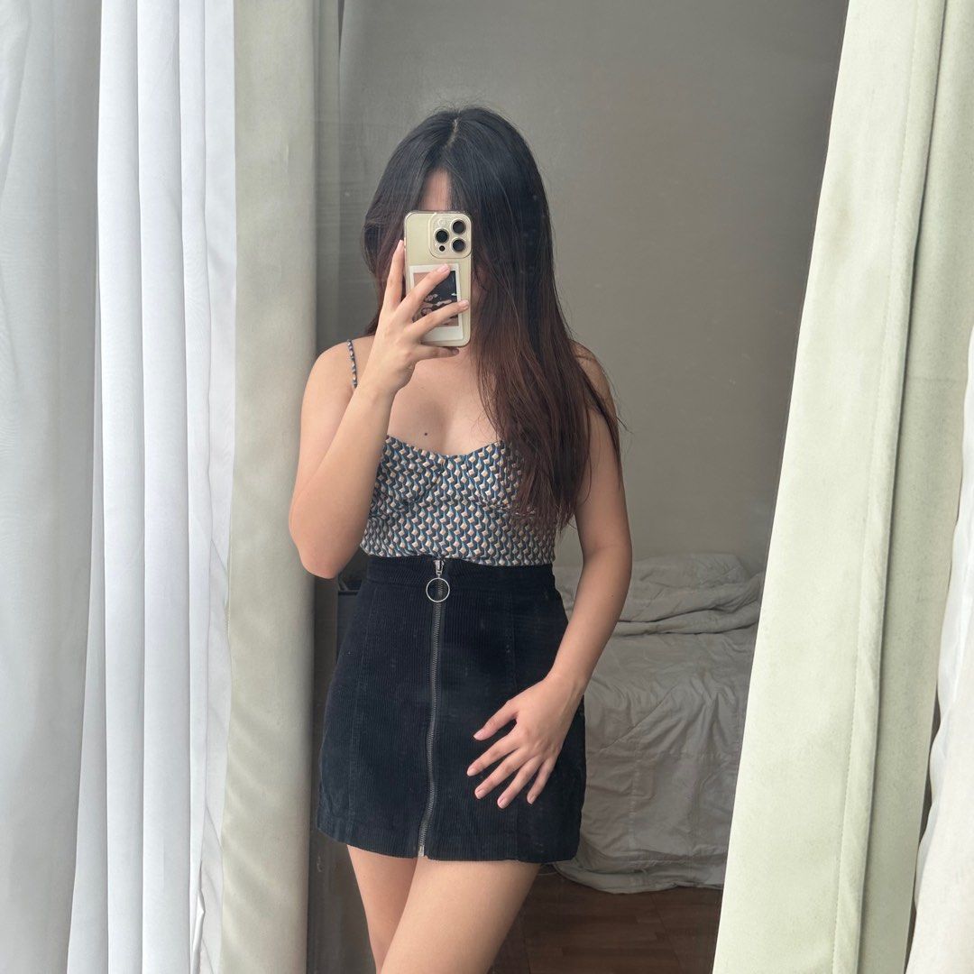 Black corduroy skirt online zipper