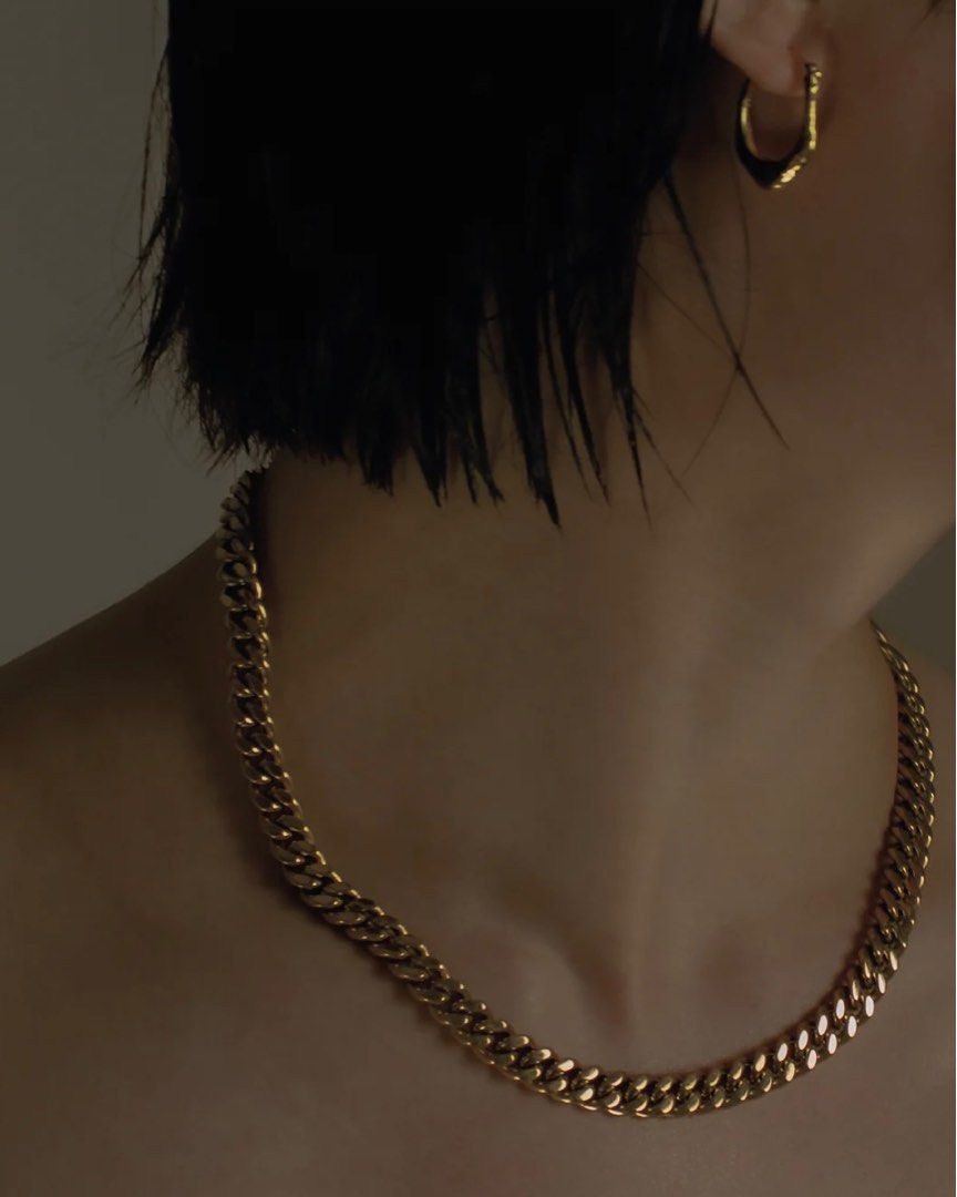 Gold Cuban Link Choker Necklace Women s Fashion Jewelry