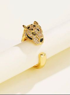Gold with diamonds and black stripe panther ring