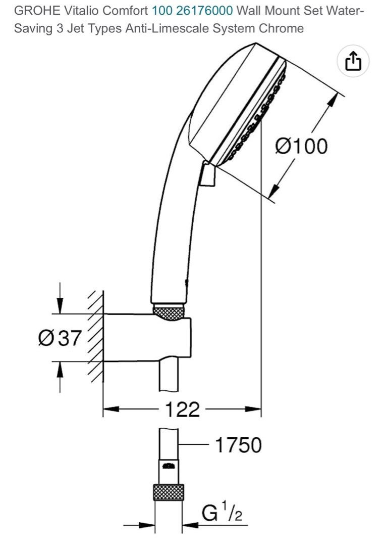 Grohe vitalio hand shower with hose, holder (no shower rail), Furniture