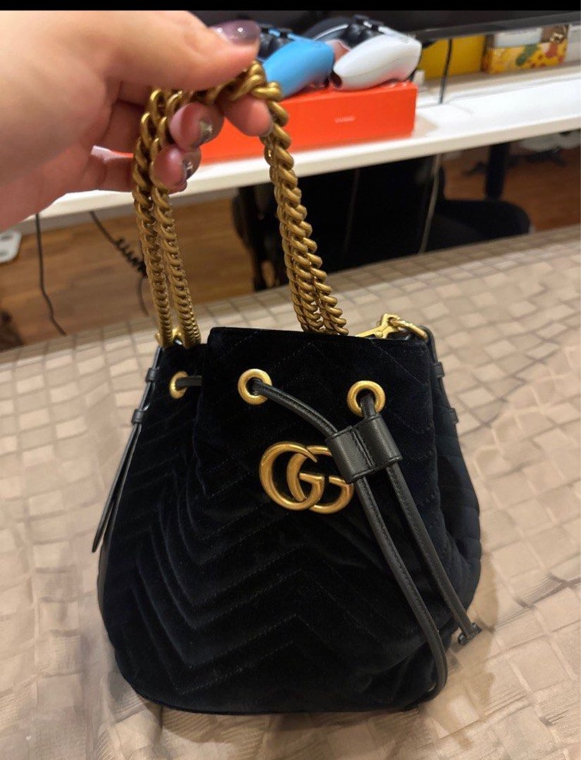 GUCCI marmont Matelasse Large Black Velvet Chain Bag Purse Wallet $2500  SOLD OUT