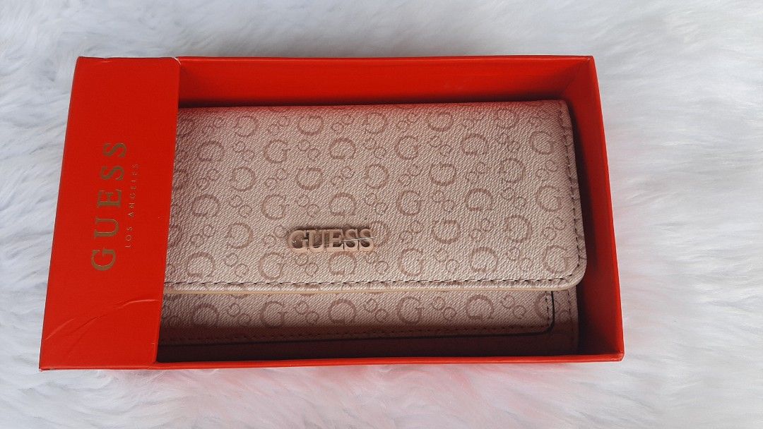 GUESS MEDIUM TRIFOLD WALLET WITH BOX MONO PINK on Carousell