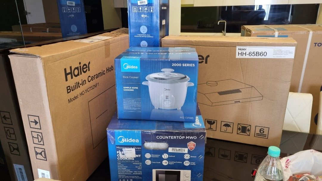 Haier Hob & Hood, Midea rice cooker, Hisense washing machine, TV & Home