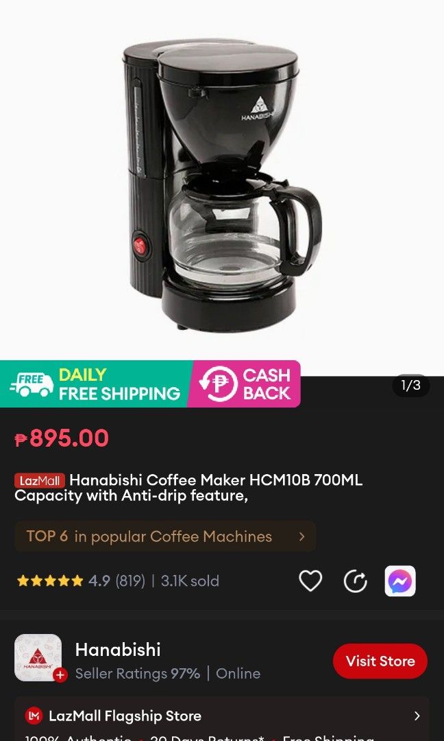 Hanabishi HCM10B, TV & Home Appliances, Kitchen Appliances, Coffee