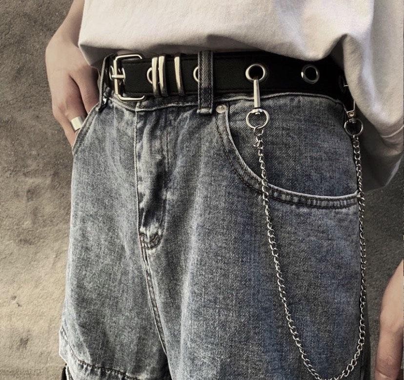 Harajuku full Hole Belt PU Leather Chain Punk Style